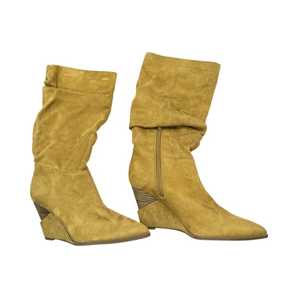 Jessica Simpson Helveta 2 Wedge Boot Tan Suede Size 6.5 Slouch Zip - Picture 2 of 12